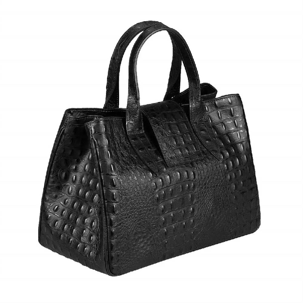 OBC Made in Italy Damen Echt Leder Tasche Business Shopper Glattleder oder Kroko Print Prägung Henkeltasche Schultertasche Handtasche Ledertasche Umhängetasche Hobo Tote Bag Schlussverkauf