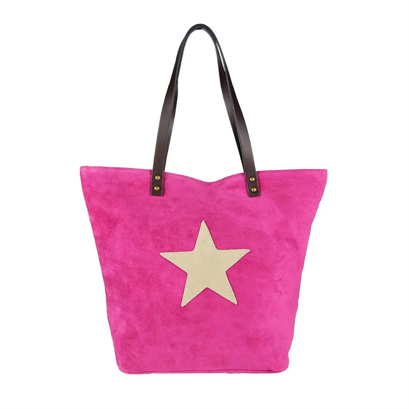 OBC Made in Italy Damen Tasche Leder Velourleder Wildleder Stern Shopper Schultertasche Umhängetasche Blitzverkäufe