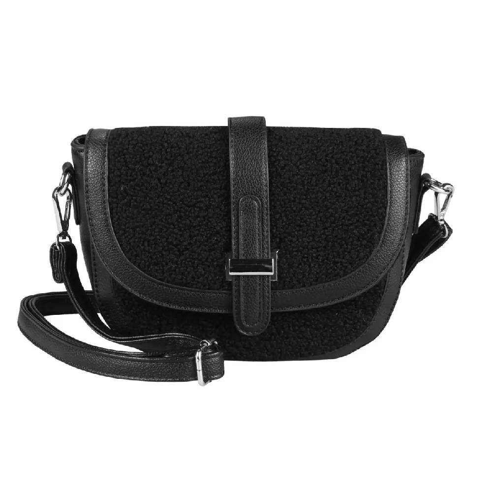 Damen Teddyfell Tasche Schultertasche Crossbody Kunstfell Umhängetasche CrossOver Überschlagtasche Bodybag Pelz Fell Plüsch Auslauf