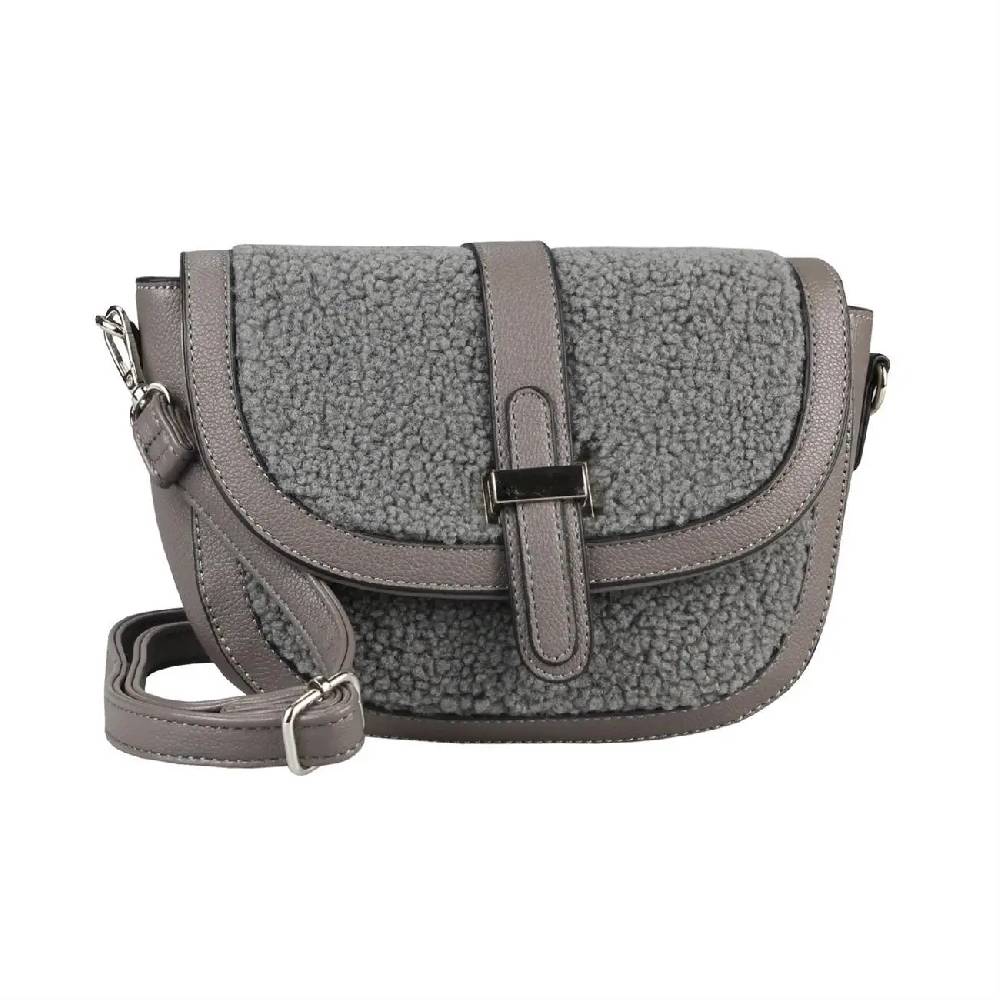 Damen Teddyfell Tasche Schultertasche Crossbody Kunstfell Umhängetasche CrossOver Überschlagtasche Bodybag Pelz Fell Plüsch Auslauf