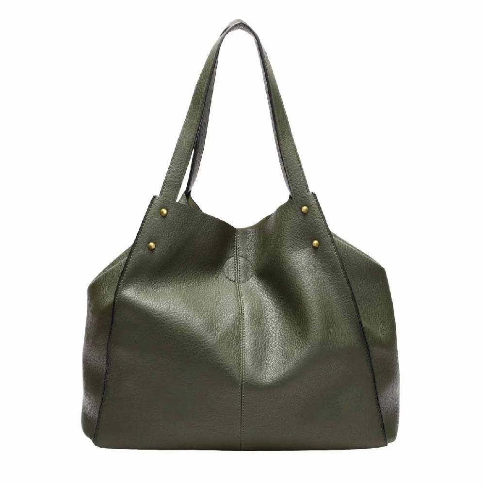 OBC DAMEN TASCHE XXL SET 2in1 Shopper Handtasche Hobo Bag Schultertasche Cross Over Body Bag Umhängetasche Crossbody Beuteltasche Leder Optik DIN-A4 Nieten Outlet