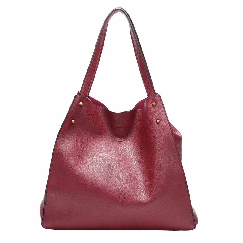 OBC DAMEN TASCHE XXL SET 2in1 Shopper Handtasche Hobo Bag Schultertasche Cross Over Body Bag Umhängetasche Crossbody Beuteltasche Leder Optik DIN-A4 Nieten Outlet
