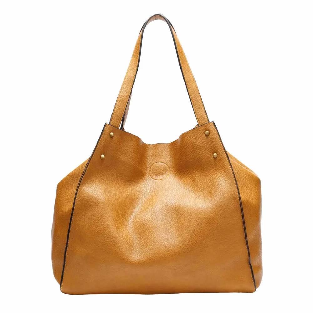 OBC DAMEN TASCHE XXL SET 2in1 Shopper Handtasche Hobo Bag Schultertasche Cross Over Body Bag Umhängetasche Crossbody Beuteltasche Leder Optik DIN-A4 Nieten Outlet