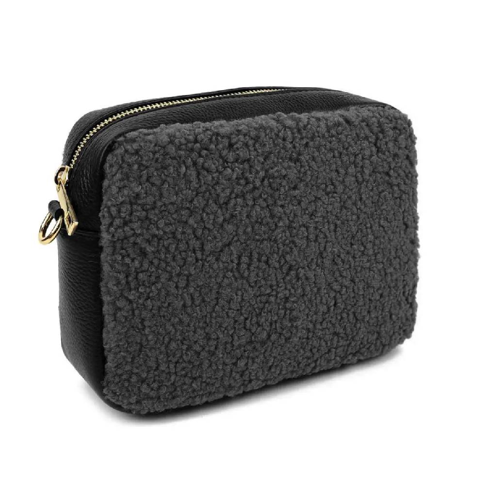 OBC Made in Italy Damen Teddy Tasche Schultertasche Pelz Bodybag Ledertasche Umhängetasche Kunstfell Crossover Damentasche Crossbody Plüsch Felltasche Wintertasche Angebote