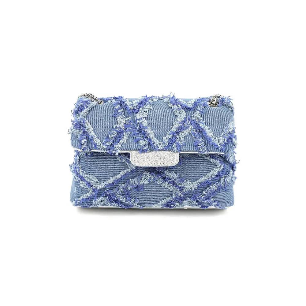 OBC MADE IN ITALY Damen Vintage Jeans Denim Leder Tasche Kettengriff Umhängetasche Clutch Jeanstasche Schultertasche Umhängetasche gesteppte Used Look Cross Over Body Bag Hotsell