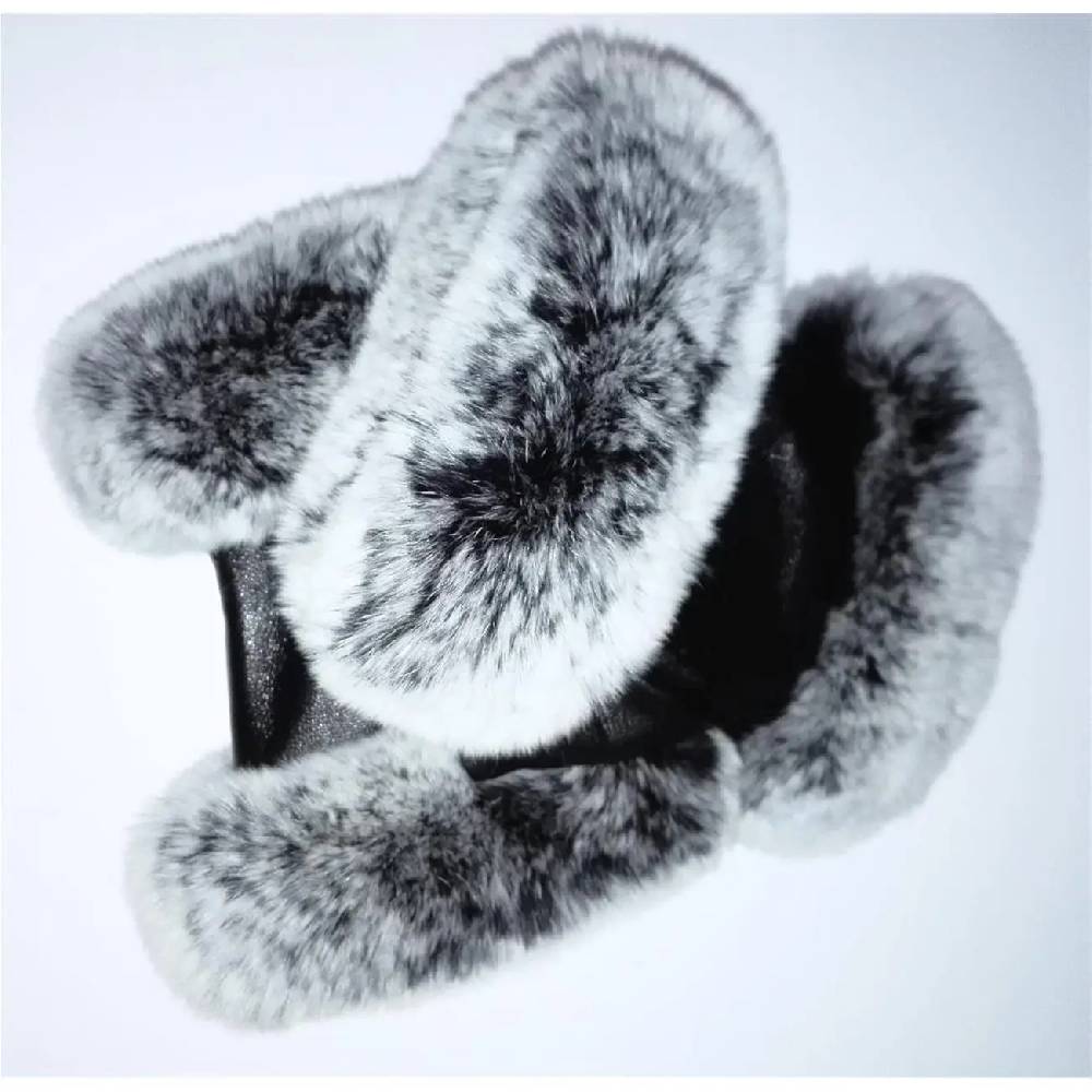 OBC DAMEN warme Handschuhe echt LEDER echt FELL Kaninfell Kaninchen Winter & Herbst Winterhandschuhe flauschig schwarz weiß grau XL Auslauf