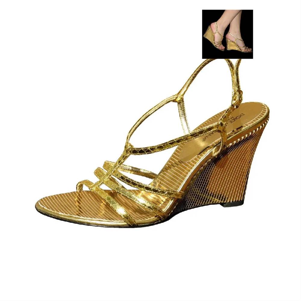 Dolce & Gabbana D&G HIGH HEELS Keil Sandalette Wedges Lederschuhe Schuhe Gold Angebote