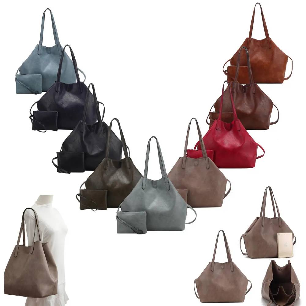 OBC Damen XXL Tasche Set 3in1 Shopper Handtasche Crossbody Hobo Bag Schultertasche Umhängetasche Cross-Over DIN-A4 Damentasche Reisetasche Beuteltasche Leder Optik