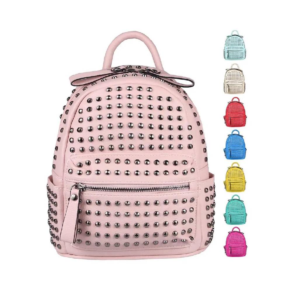 DAMEN NIETEN RUCKSACK TASCHE Cityrucksack Stadtrucksack Metallic Backpack Schultertasche Handtasche Umhängetasche Shopper Daypack