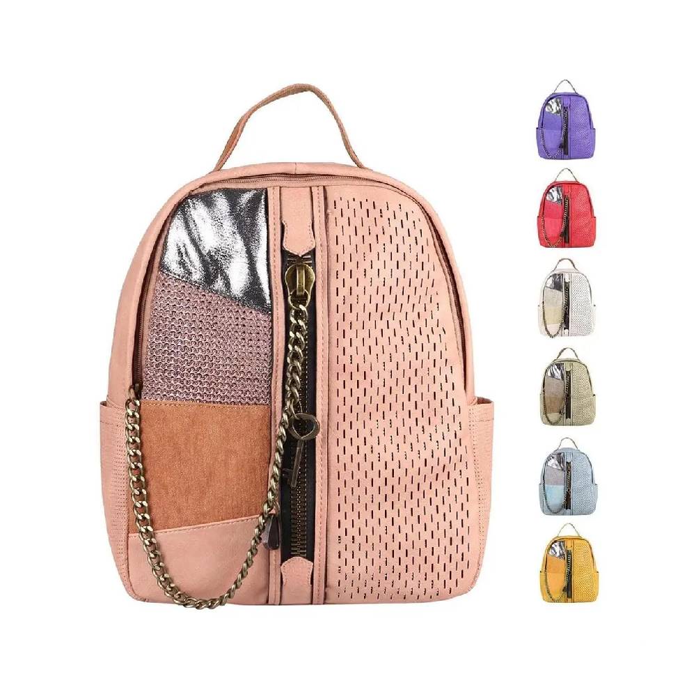 DAMEN RUCKSACK TASCHE Cityrucksack Stadtrucksack Metallic Backpack Schultertasche Handtasche Umhängetasche Shopper Ketten Daypack Lederrucksack