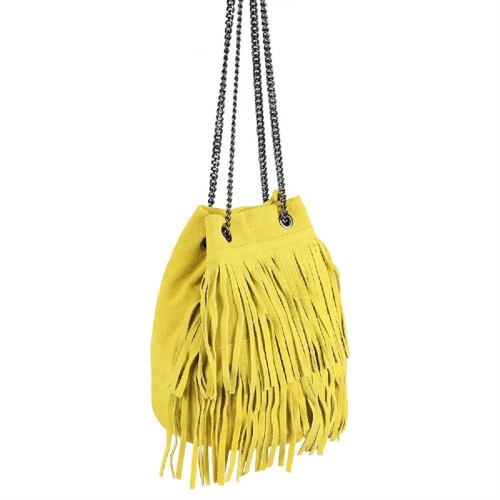 Made in Italy Damen Leder Tasche Fransen Shopper Kettentasche Beutel Wildleder Handtasche Umhängetasche Bucket Bag Schultertasche Ledertasche TR977 Verkauf