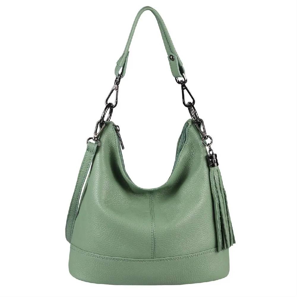 OBC Made in Italy Damen Leder Tasche Umhängetasche Shopper Schultertasche Handtasche Crossbody Hobo Bag Crossover Ledertasche Damentasche Fransen im Angebot