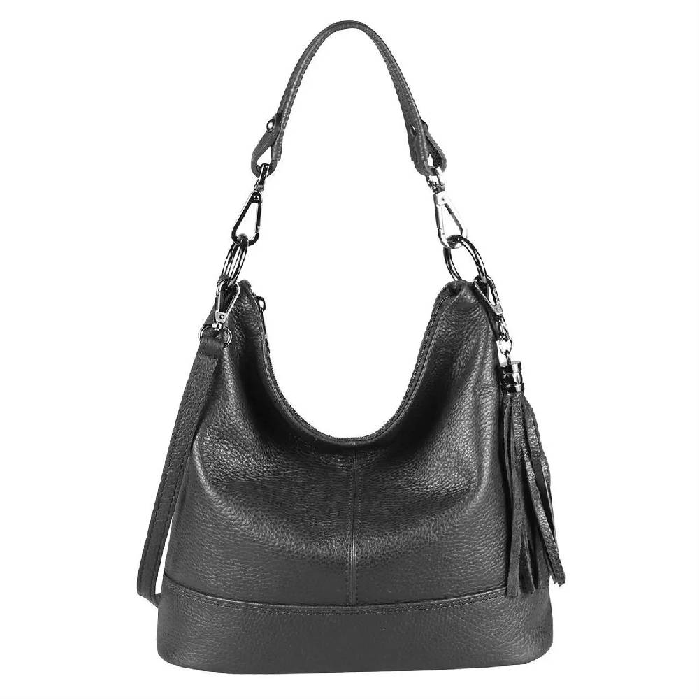 OBC Made in Italy Damen Leder Tasche Umhängetasche Shopper Schultertasche Handtasche Crossbody Hobo Bag Crossover Ledertasche Damentasche Fransen im Angebot