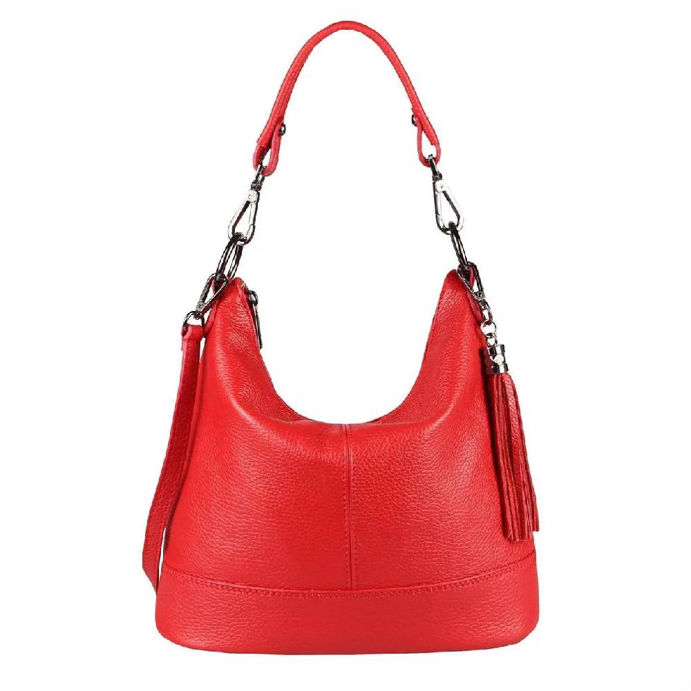OBC Made in Italy Damen Leder Tasche Umhängetasche Shopper Schultertasche Handtasche Crossbody Hobo Bag Crossover Ledertasche Damentasche Fransen im Angebot