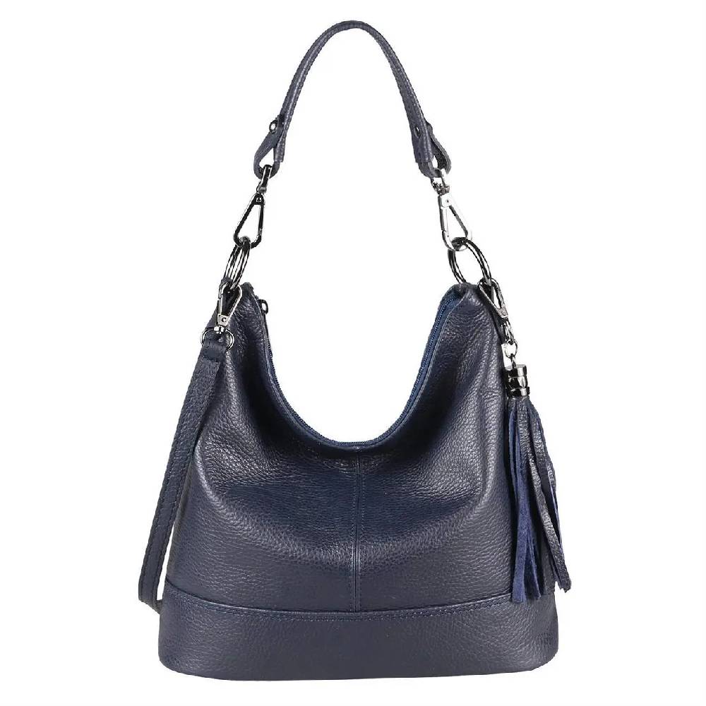 OBC Made in Italy Damen Leder Tasche Umhängetasche Shopper Schultertasche Handtasche Crossbody Hobo Bag Crossover Ledertasche Damentasche Fransen im Angebot