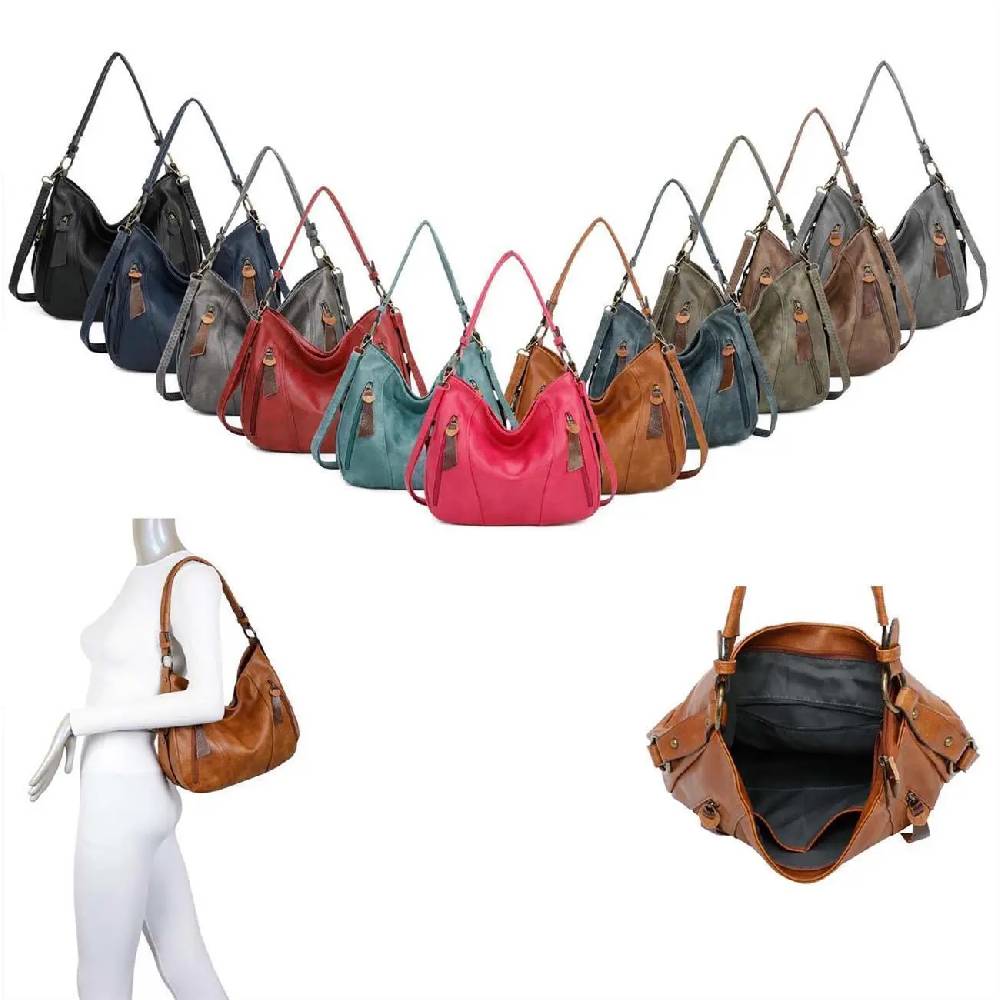 OBC Damen Tasche Shopper Hobo-Bag Schultertasche Leder Optik Umhängetasche Handtasche Crossover Reisetasche Beuteltasche Handtasche