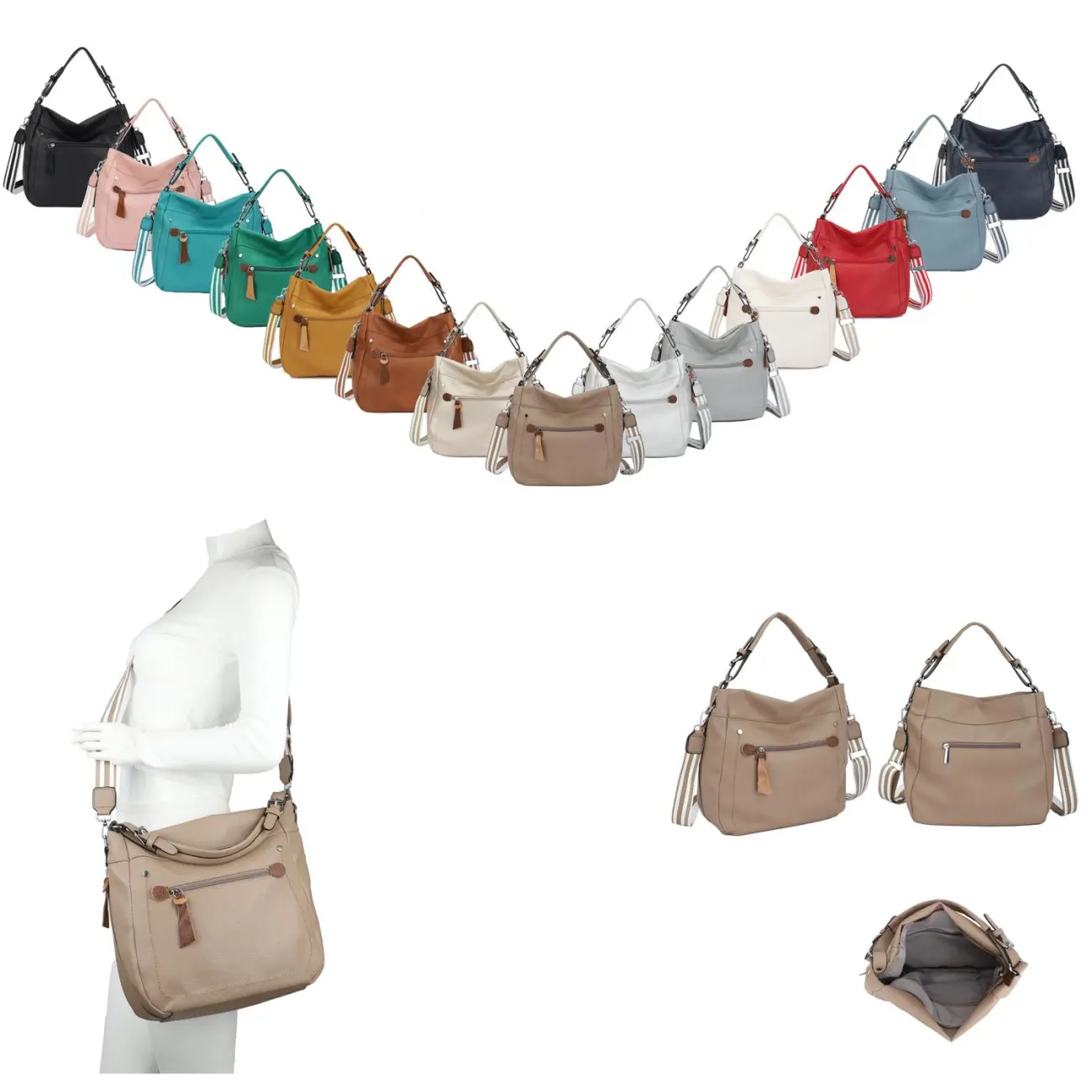 OBC DAMEN TASCHE SHOPPER Hobo-Bag Schultertasche Umhängetasche Handtasche CrossOver Reisetasche Beuteltasche Leder Optik