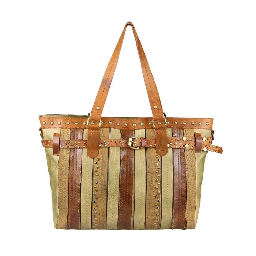 DAMEN TASCHE DIN-A4 Shopper Tote Bag Henkeltasche Handtasche Leder Optik Umhängetasche Schultertasche Beuteltasche Nietentasche Blitzverkäufe