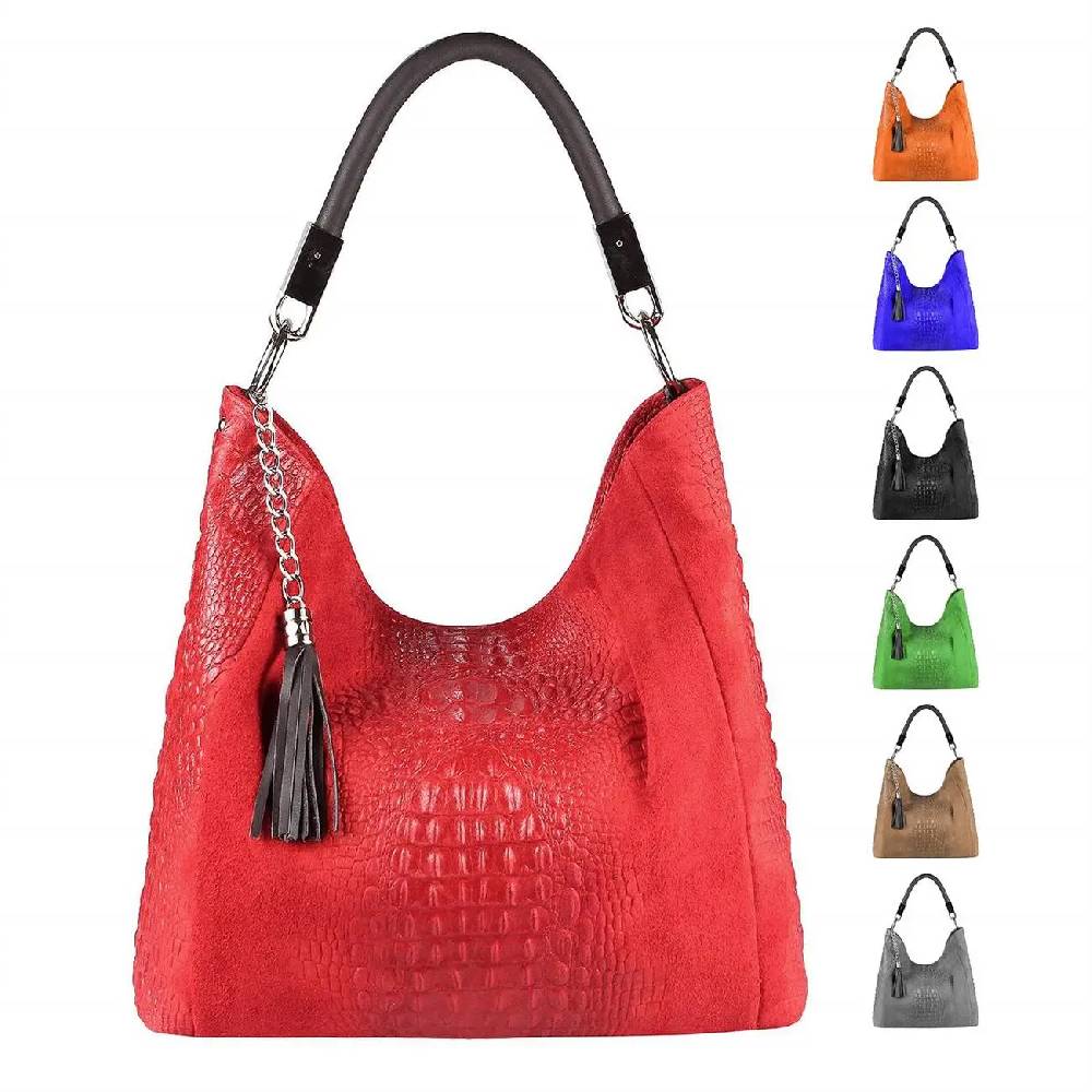 OBC Made in Italy DAMEN LEDER TASCHE KROKO-Prägung Shopper Tote Bag Wildleder Schultertasche Handtasche Business DIN-A4