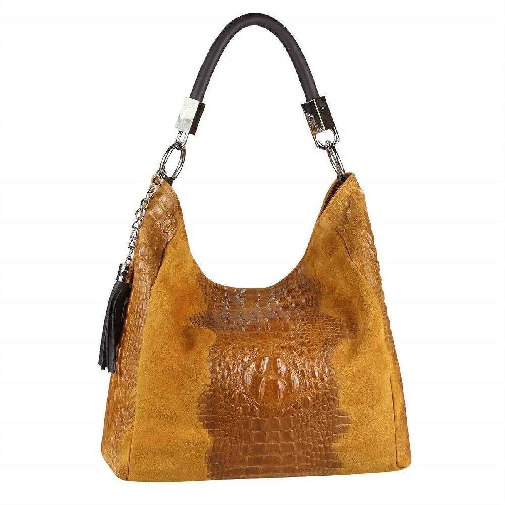 OBC Made in Italy DAMEN LEDER TASCHE KROKO-Prägung Shopper Tote Bag Wildleder Schultertasche Handtasche Business DIN-A4 Outlet