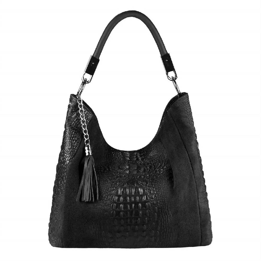 OBC Made in Italy DAMEN LEDER TASCHE KROKO-Prägung Shopper Tote Bag Wildleder Schultertasche Handtasche Business DIN-A4 Outlet