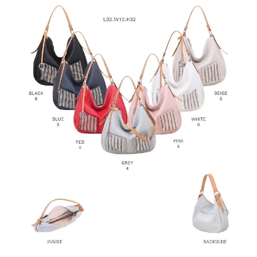 DAMEN SHOPPER TASCHE HANDTASCHE Henkeltasche Schultertasche Umhängetasche Hobo-Bag Beuteltasche Nieten Cross-Over Reisetasche