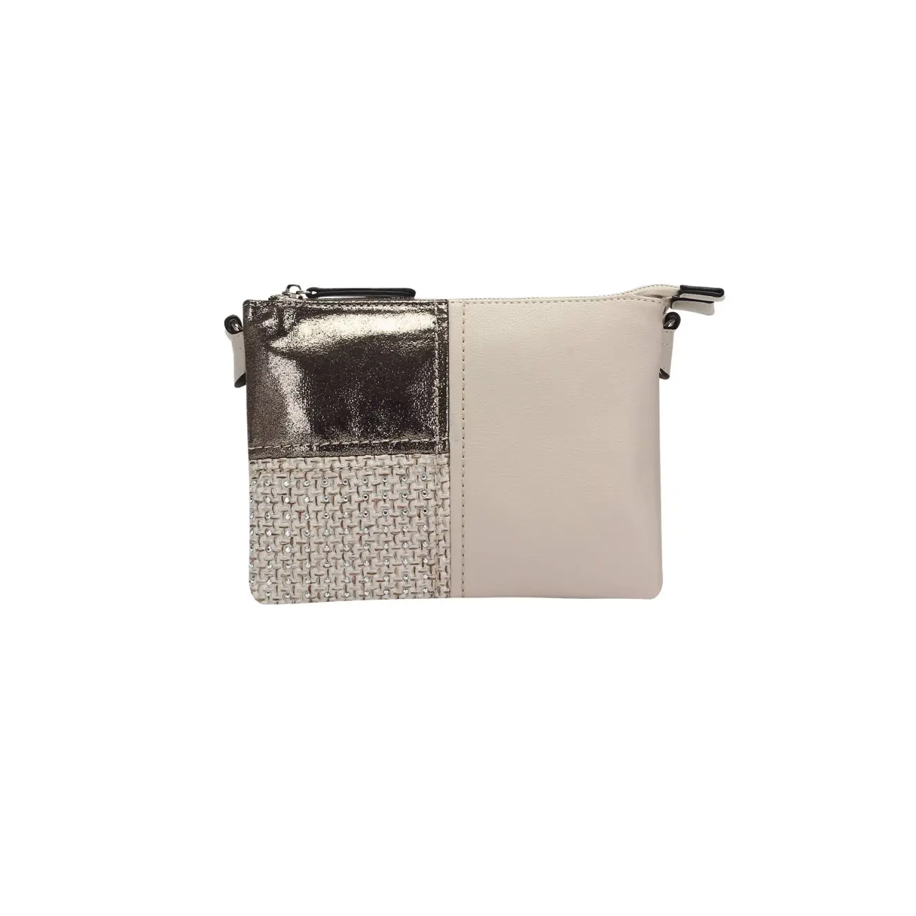 DAMEN 2xFach ABEND TASCHE CLUTCH POCHETTE Unterarmtasche Handtasche Schultertasche Umhängetasche Leder Optik Silbern Fabrikverkauf