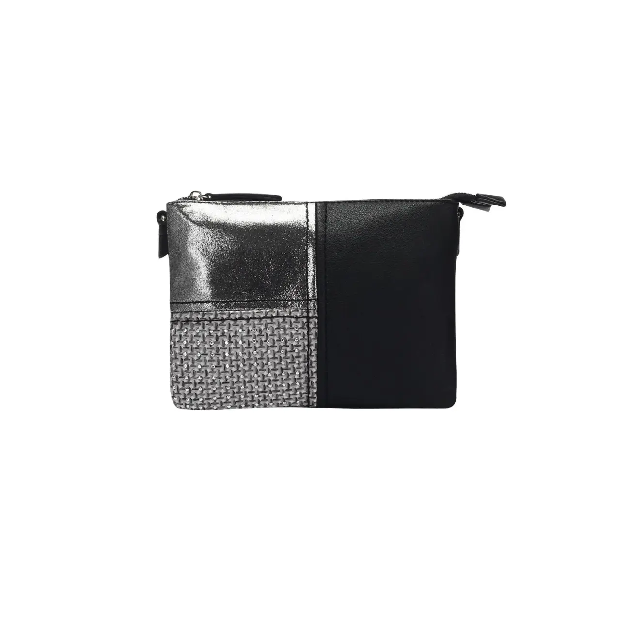 DAMEN 2xFach ABEND TASCHE CLUTCH POCHETTE Unterarmtasche Handtasche Schultertasche Umhängetasche Leder Optik Silbern Fabrikverkauf
