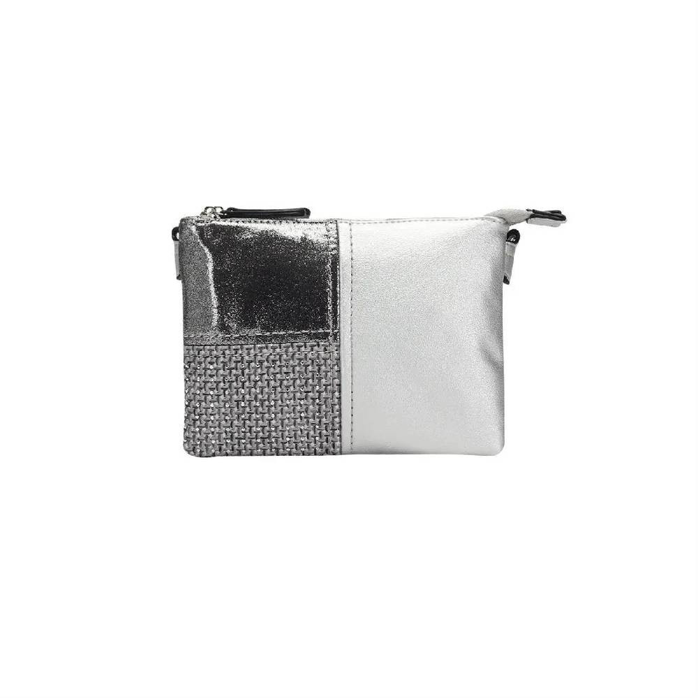 DAMEN 2xFach ABEND TASCHE CLUTCH POCHETTE Unterarmtasche Handtasche Schultertasche Umhängetasche Leder Optik Silbern Fabrikverkauf