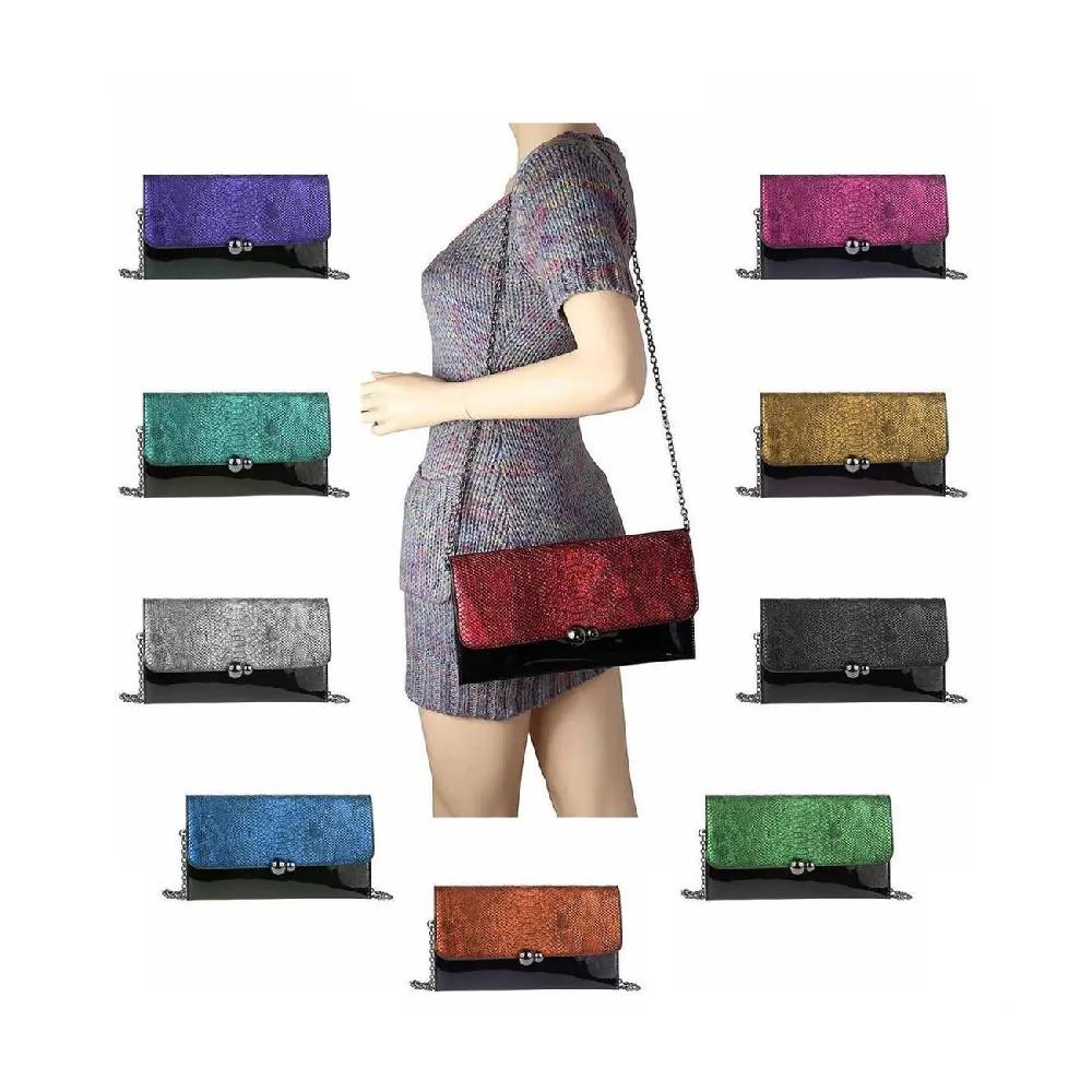 DAMEN ABENDTASCHE CLUTCH POCHETTE Umschlag-Tasche Reptilprägung Kettentasche Unterarmtasche Handtasche Schultertasche Umhängetasche