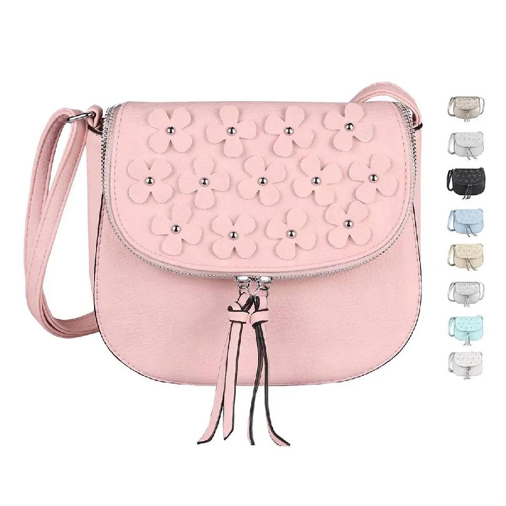 DAMEN BLUMEN TASCHE Schultertasche Umhängetasche Schmucktasche CrossOver Handtasche Abendtasche Crossbody Henkeltasche Leder Optik