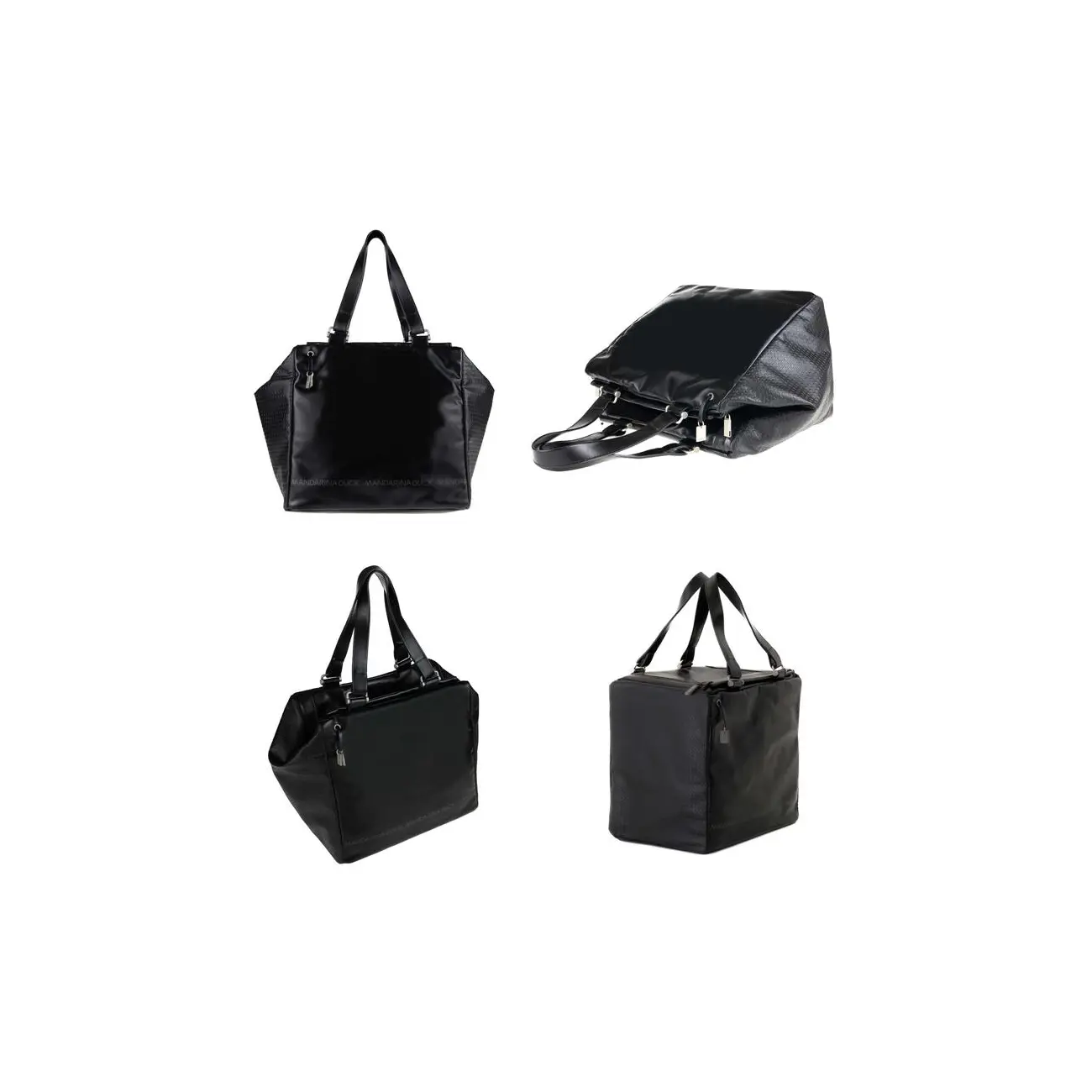 Mandarina Duck Desire Pelle Pferdeleder Koffer Handtasche Sporttasche Henkeltasche Reisetasche Tasche Bag Schwarz 30x29x22 cm (BxHxT)