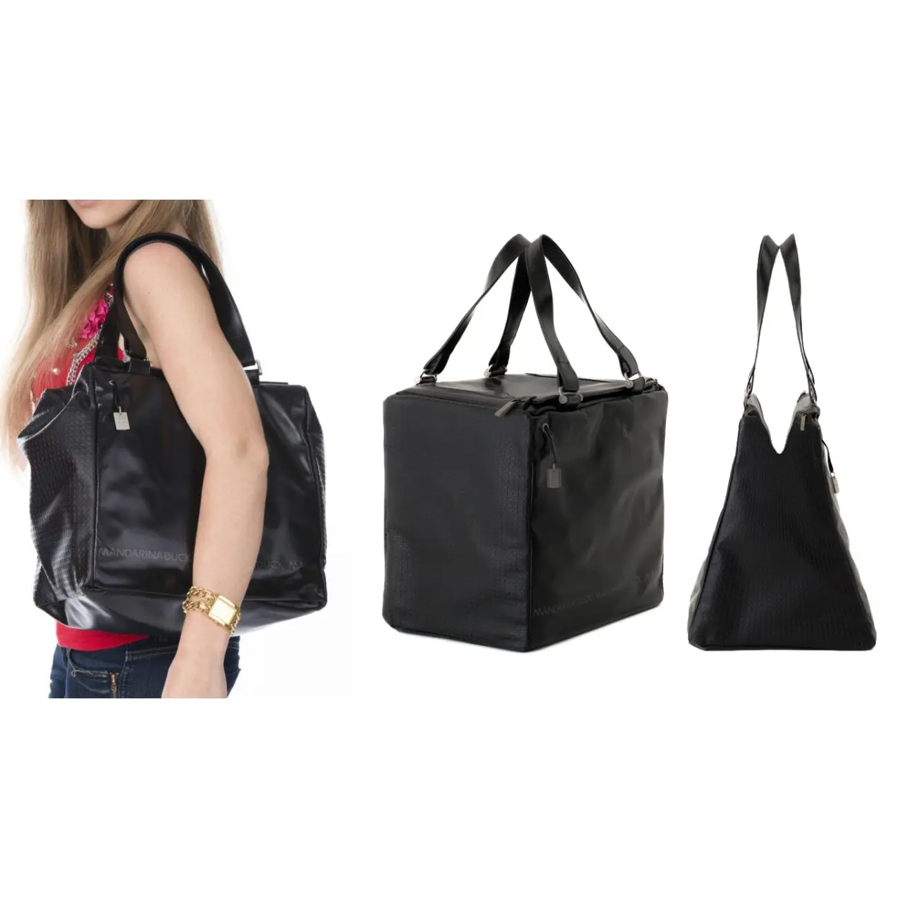 Mandarina Duck Desire Pelle Pferdeleder Koffer Handtasche Sporttasche Henkeltasche Reisetasche Tasche Bag Schwarz 30x29x22 cm (BxHxT) Verkauf