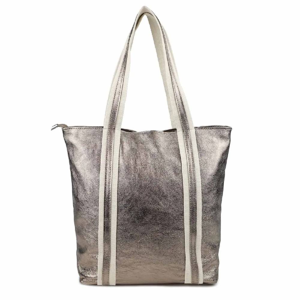 OBC Made in Italy DAMEN METALLIC ECHT LEDER HAND-TASCHE Shopper Schultertasche Tote Bag Umhängetasche Ledertasche Din-A4 Handtasche Beuteltasche Meist gekauft