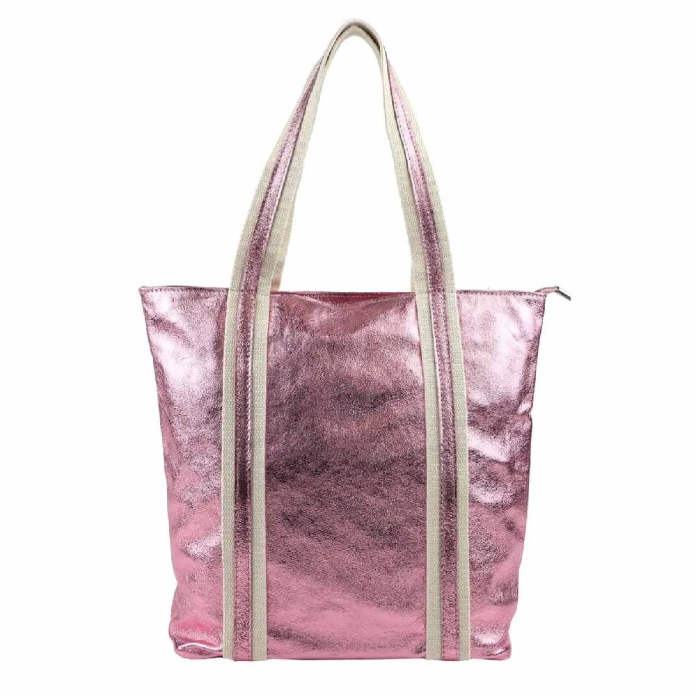 OBC Made in Italy DAMEN METALLIC ECHT LEDER HAND-TASCHE Shopper Schultertasche Tote Bag Umhängetasche Ledertasche Din-A4 Handtasche Beuteltasche Meist gekauft