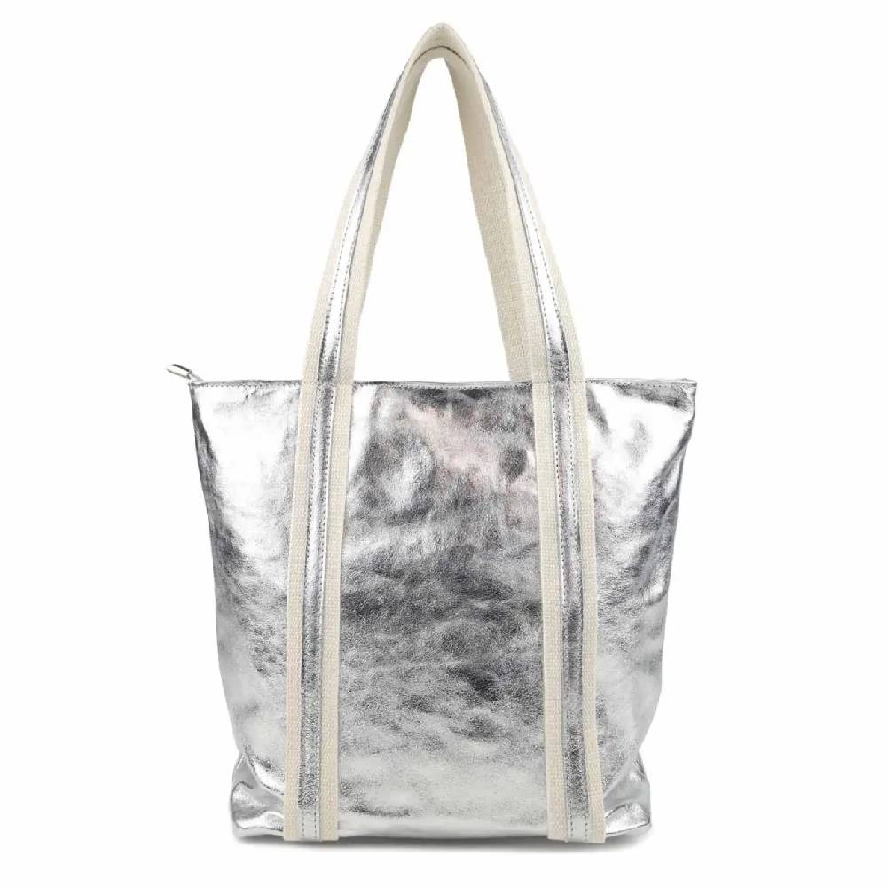 OBC Made in Italy DAMEN METALLIC ECHT LEDER HAND-TASCHE Shopper Schultertasche Tote Bag Umhängetasche Ledertasche Din-A4 Handtasche Beuteltasche Meist gekauft