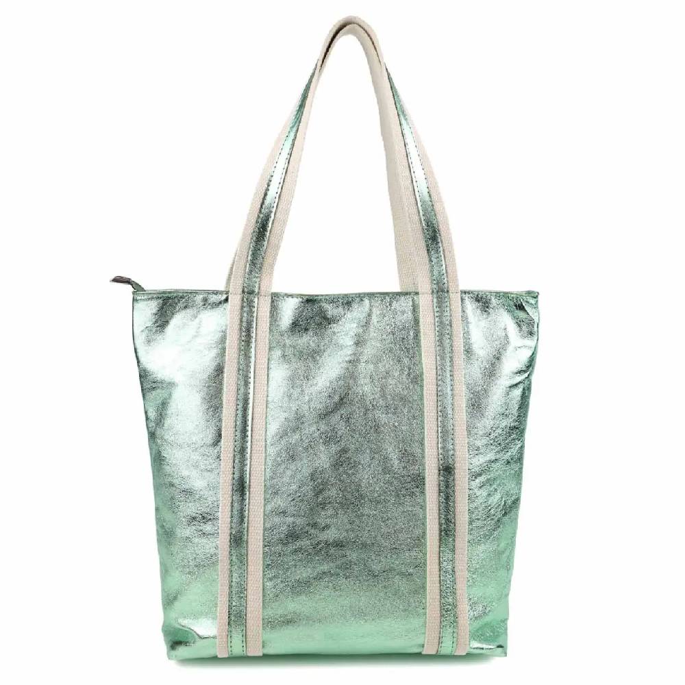 OBC Made in Italy DAMEN METALLIC ECHT LEDER HAND-TASCHE Shopper Schultertasche Tote Bag Umhängetasche Ledertasche Din-A4 Handtasche Beuteltasche Meist gekauft