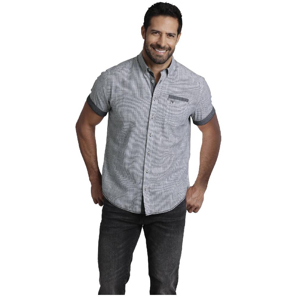 Jan Vanderstorm Kurzarmhemd MILOS schwarz gestreift im Angebot
