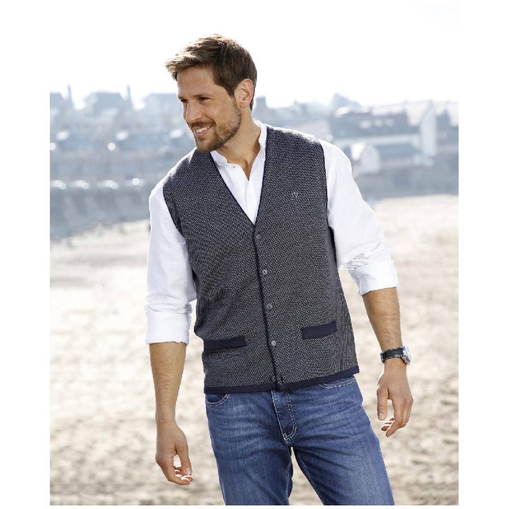 Jan Vanderstorm Strickweste TANE blau gemustert im Angebot