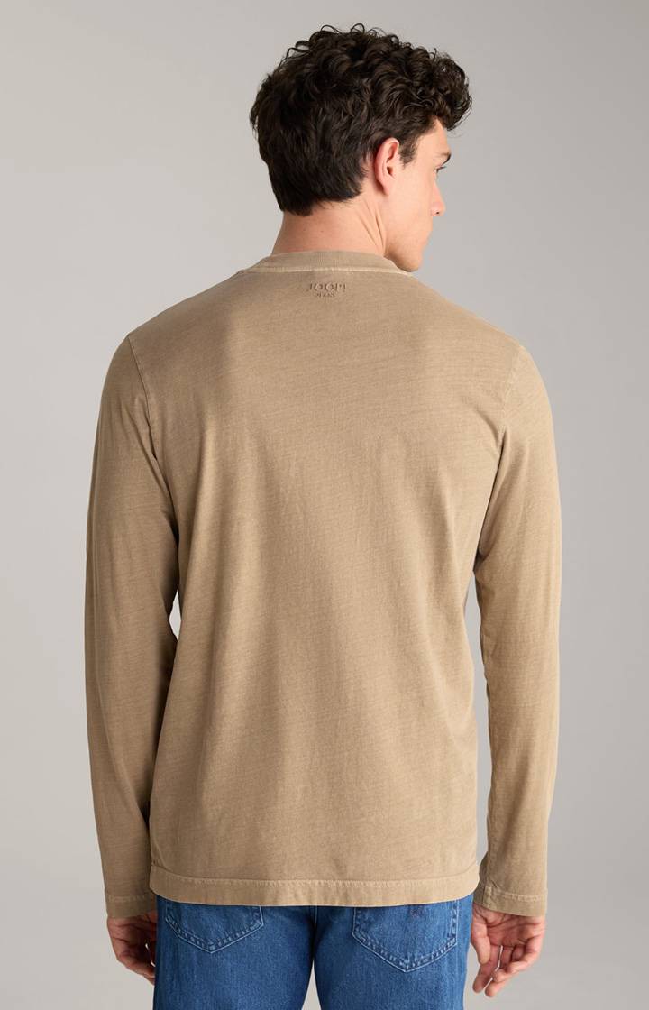 Joop Baumwoll-Langarmshirt Carlito in Hellbraun Auslauf