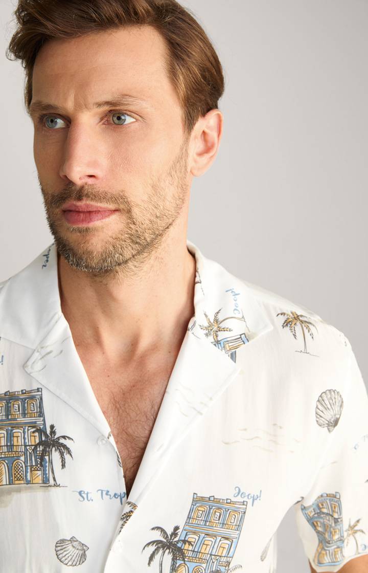 Joop Viskose-Hemd Kawai in Offwhite/Blau/Gelb gemustert Blitzverkäufe