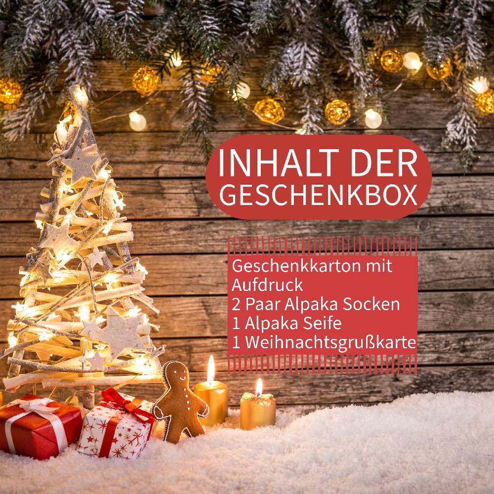 KB Socken Weihnachtliche Geschenkbox inklusive 2 Paar Alpakasocken, einer Alpakakeratinseife und einer Weihnachtskarte Verkauf