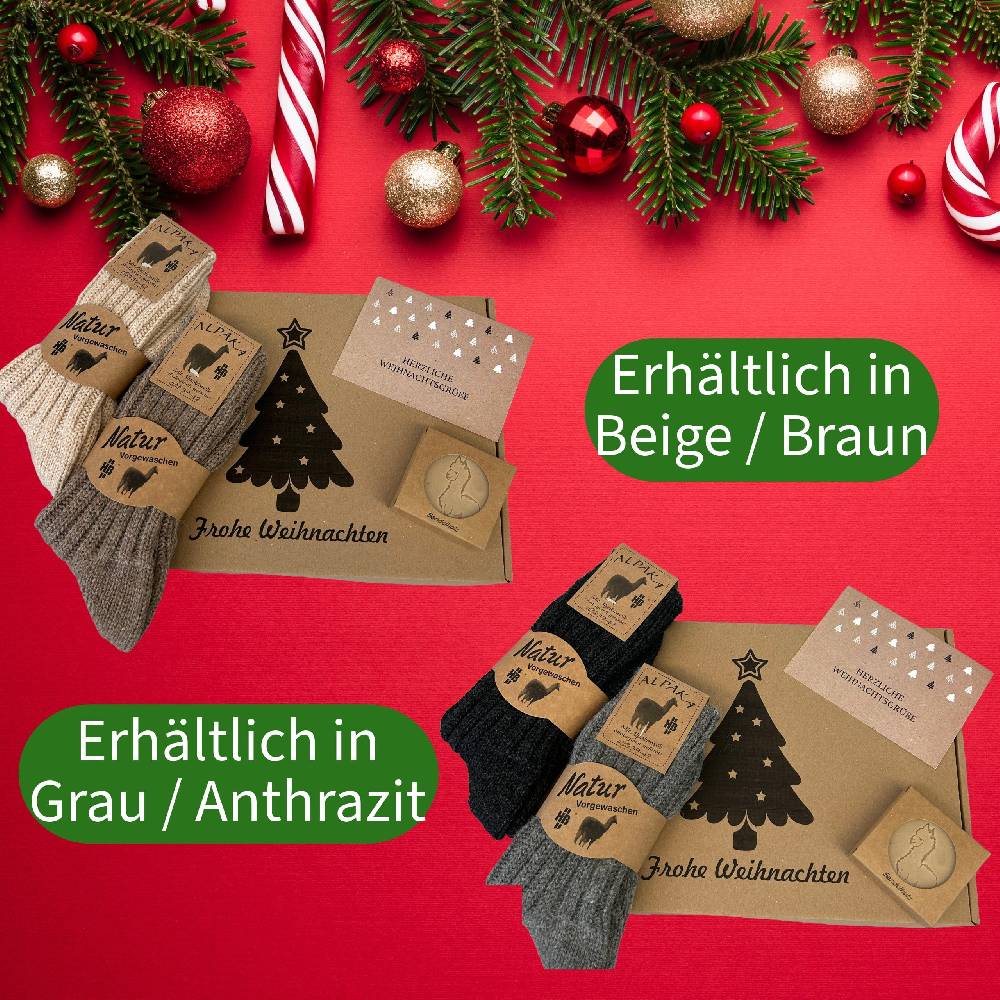 KB Socken Weihnachtliche Geschenkbox inklusive 2 Paar Alpakasocken, einer Alpakakeratinseife und einer Weihnachtskarte Verkauf