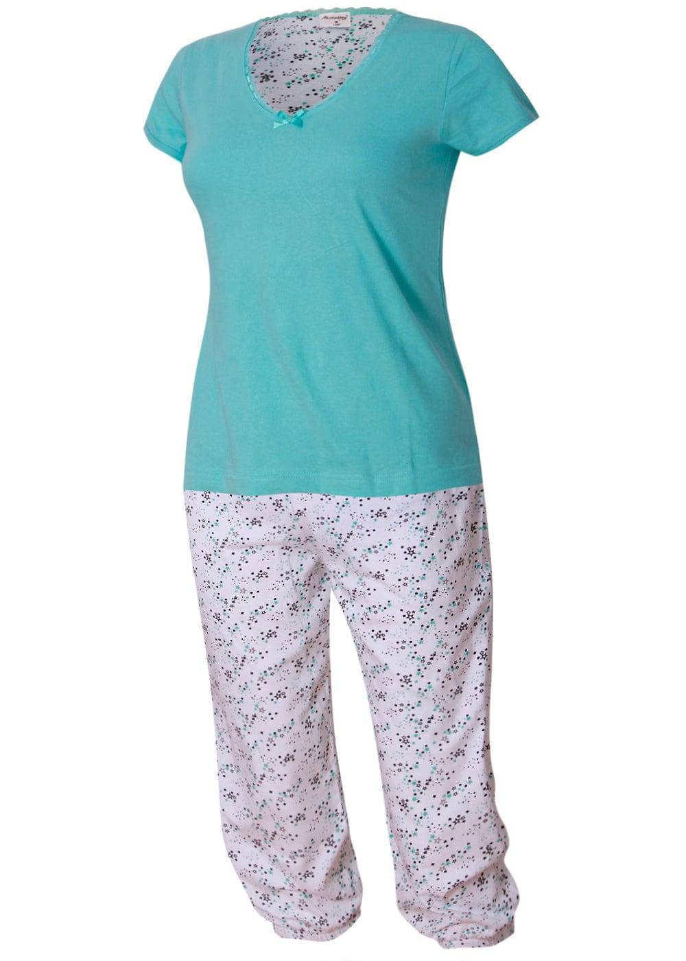 KB Socken Damen Schlafanzug mit Caprihose türkis - 100% Baumwolle