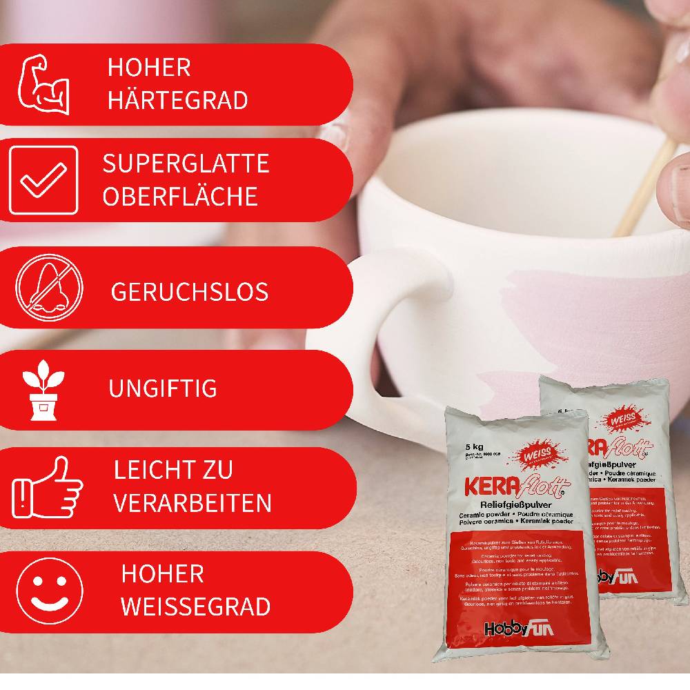 KB Socken KERAflott Reliefgießpulver weiß 2 x 5 kg Sack mit Gipsbecher im Angebot