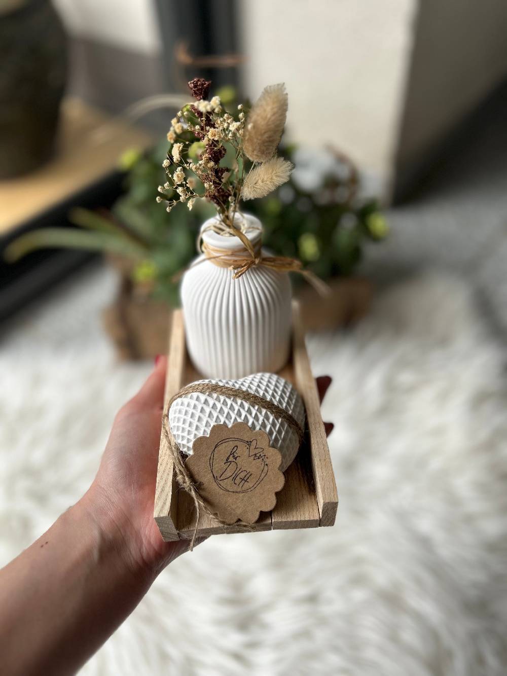 KB Socken Deko Vase Herz Handmade Geschenk Nur noch ein Tag übrig