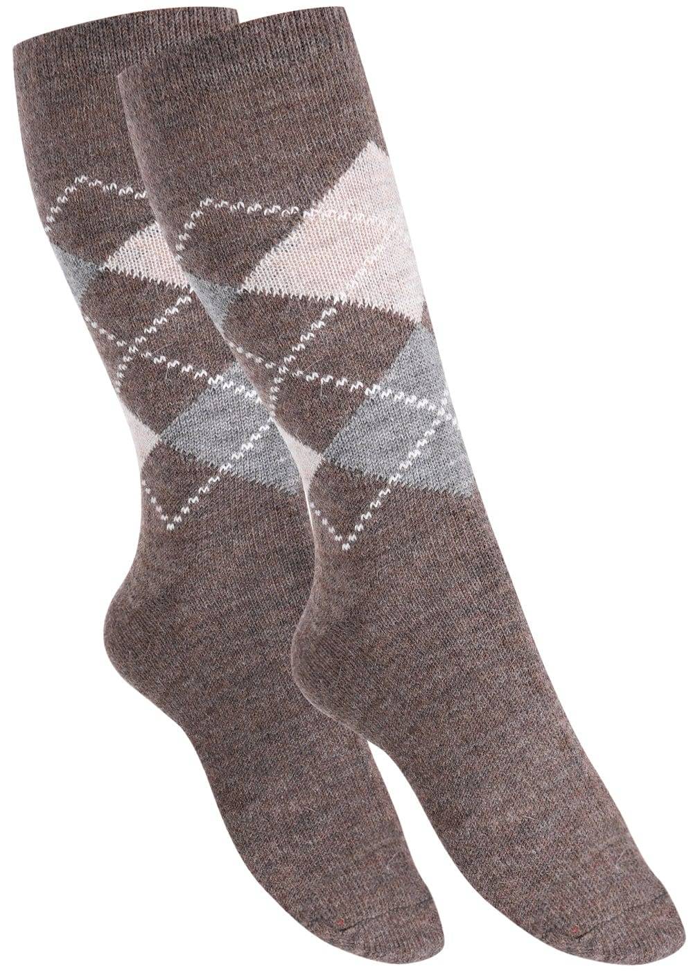 KB Socken Wollsocken mit Rautenmuster Braun / Anthrazit - 2 Paar Verkauf