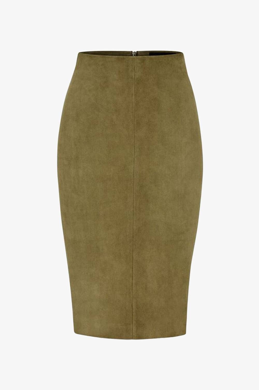 Kinga Mathe Lederrock Deborah in Khaki Kostenloser Versand