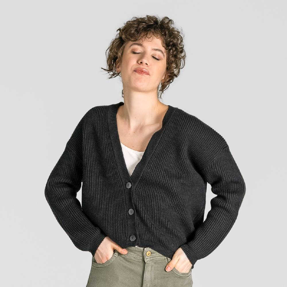 LIVING CRAFTS ALFREY - Strickjacke boxy - Off Black