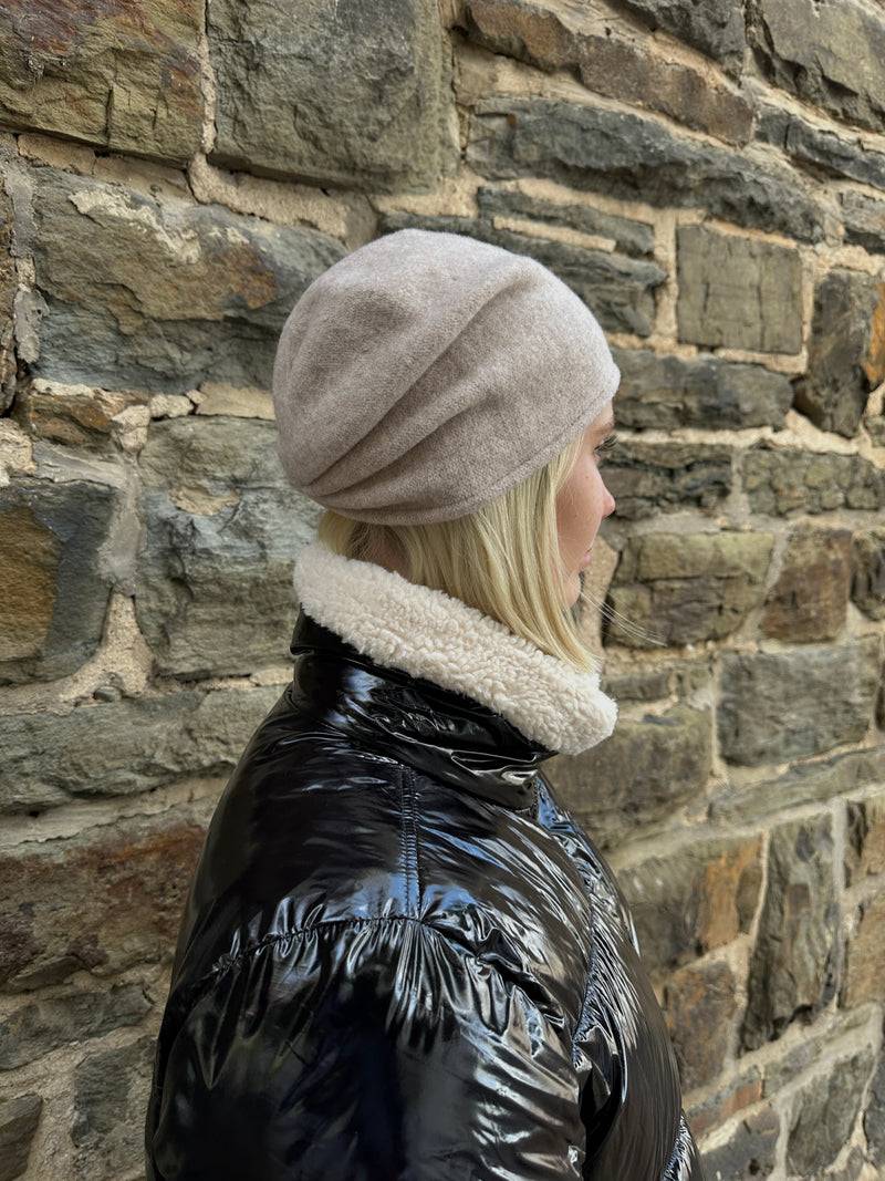 Loevenich Woll-Beanie, hinten gerafft in Beige melange Schlussverkauf